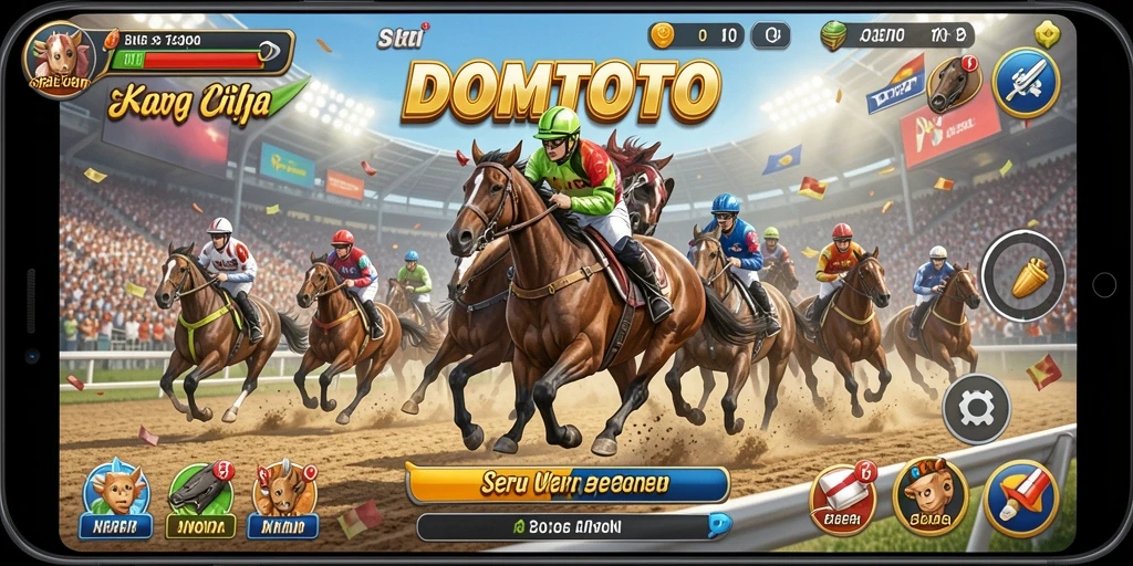 Screenshot gameplay DOMTOTO yang menampilkan aksi balapan penuh adrenalin.