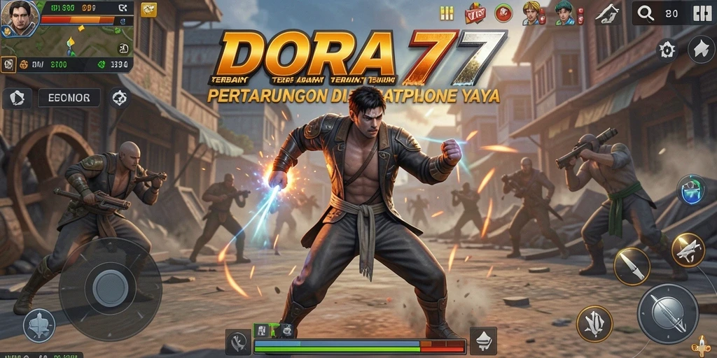 Tampilan seru dari gameplay Fighting DORA77 dengan pertarungan epik.