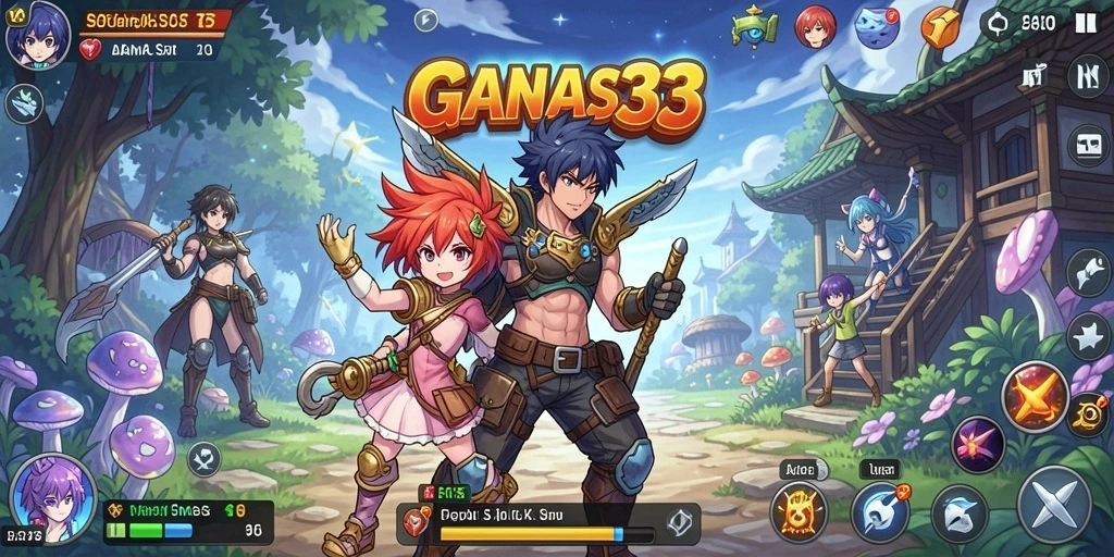 Tampilan gameplay GANAS33 yang penuh aksi dan karakter anime.