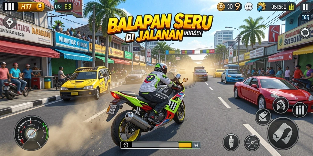 Tangkapan layar dari HIT9 menampilkan aksi balap yang mendebarkan.