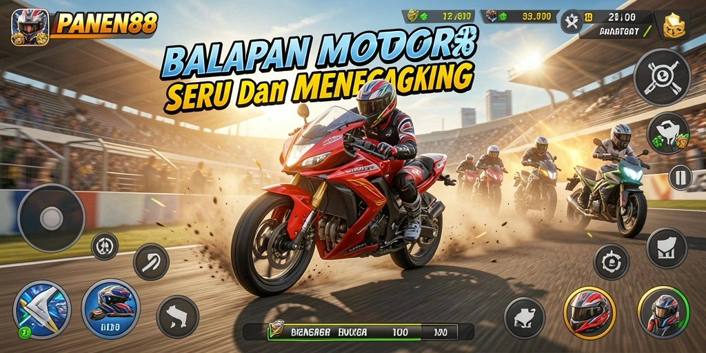 Gameplay seru motor balap di PANEN88, penuh tantangan dan kecepatan.