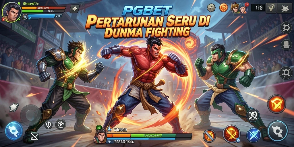 Tampilan pertarungan seru dalam PGBET, dengan karakter bertarung di arena.