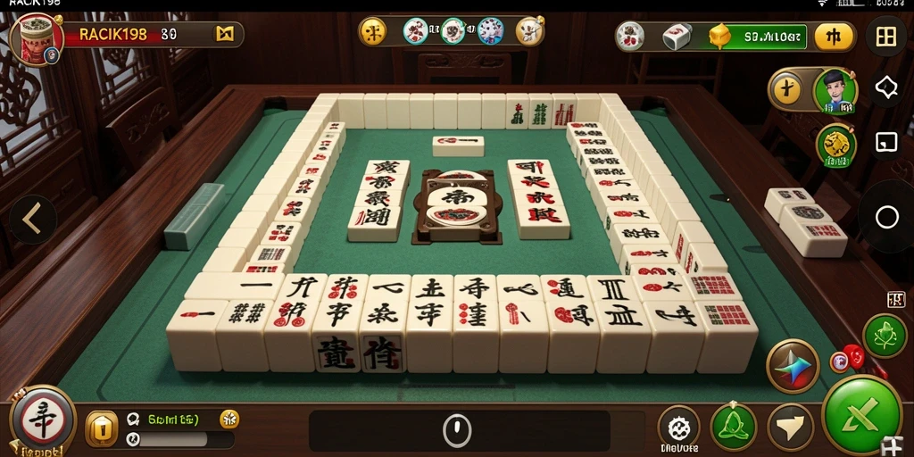 Screenshot gameplay menunjukkan papan Mahjong yang penuh warna dan interaksi pemain.