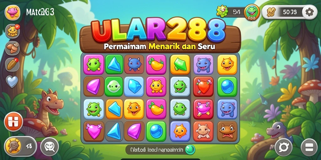 Tampilan gameplay ULAR288 yang menawan dan penuh warna dalam permainan Match-3.