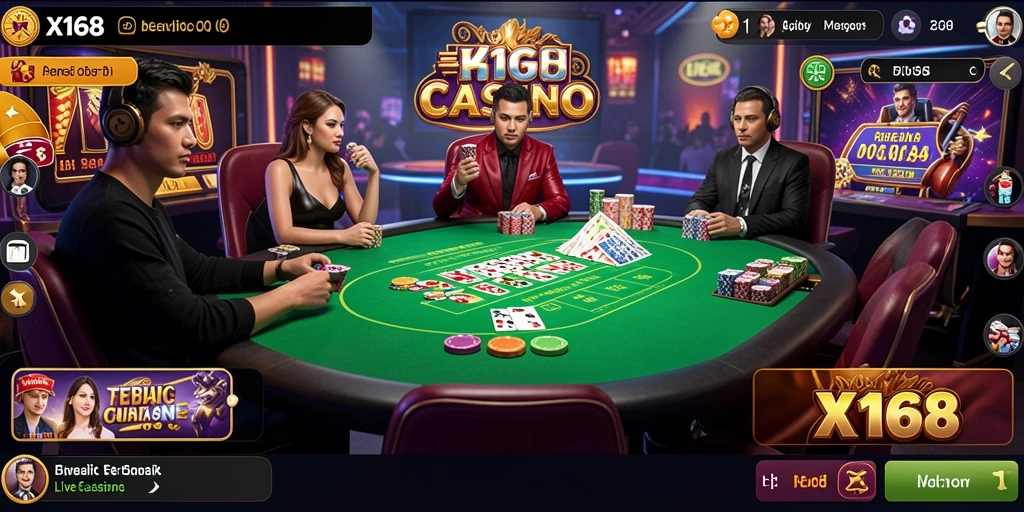 Screenshot gameplay X168 menampilkan suasana kasino live yang mendebarkan.